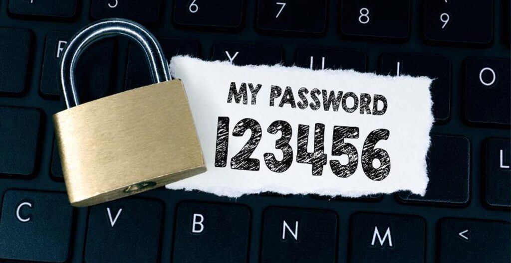 123456 password on keyboard with lock