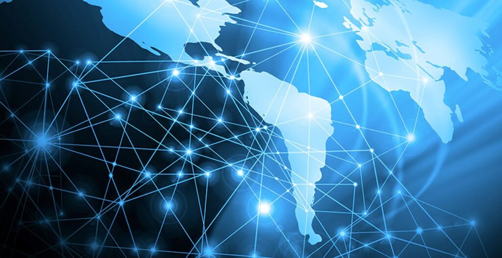 world map with network overlaid