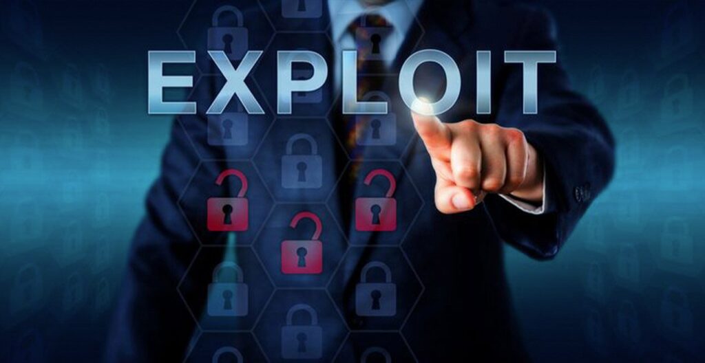 Businessman pointing to word Exploit on screen