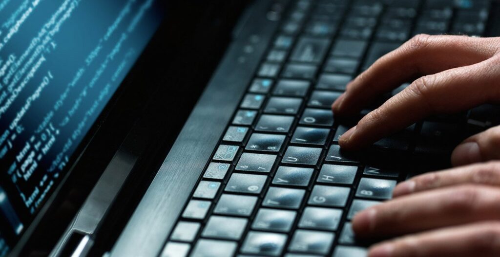 Person typing on keyboard