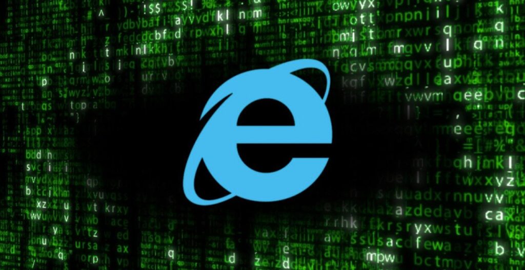 Internet-Explorer logo over green code