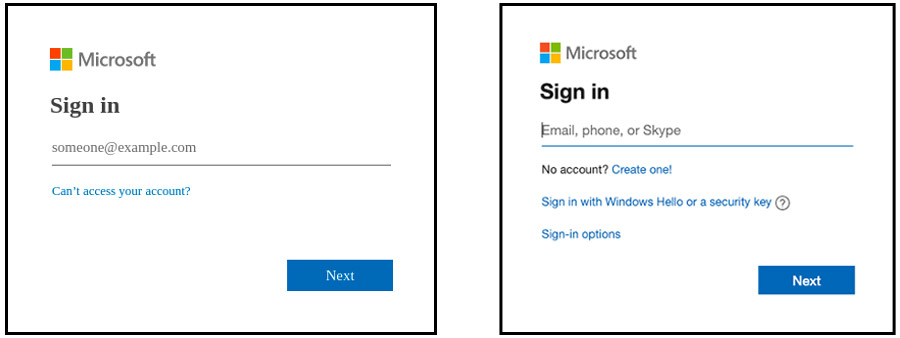 An example of a fake Microsoft login page